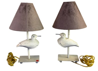 Pair of petite seagull lamps with shades. 16"h