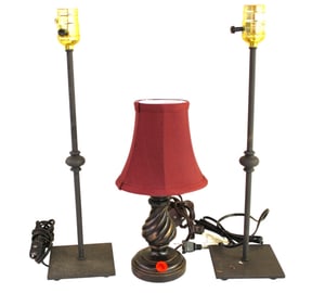 3 lamps: petite lamp with shade, 2 metal stick lamps