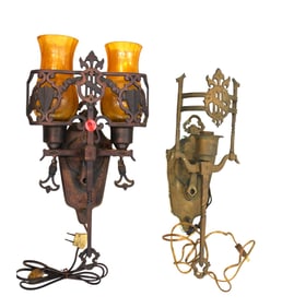 2 antique bronze wall sconces
