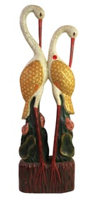 Wood hand carved and painted pair of herons sculpture. 31"h