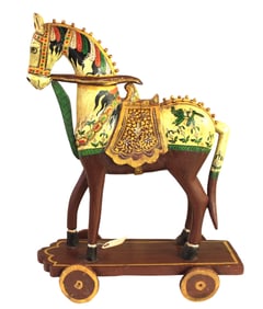 Wood carved trojan style horse with original paint 25"h