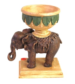 Composition elephant bowl. 9"h x 6.5"w x 4"d