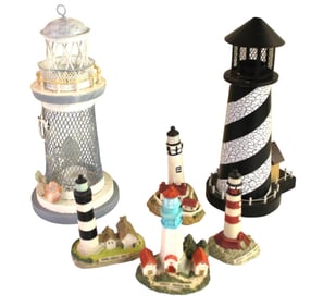 Group lot of 6 lighthouses. Largest 12  x 10.5 x 16"