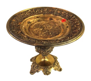 Antique elevated bronze charger. 10"h x 12"