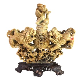 Fantastic antique Chinese soapstone foo dog incense burner