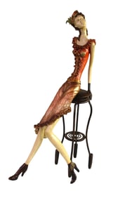 Art deco lady sculpture on stool. 26"h x7"w x 14"d