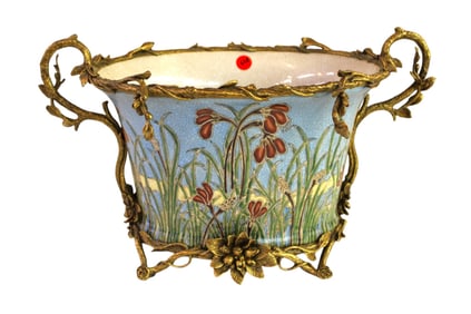 Porcelain bronze wrap double handled center bowl