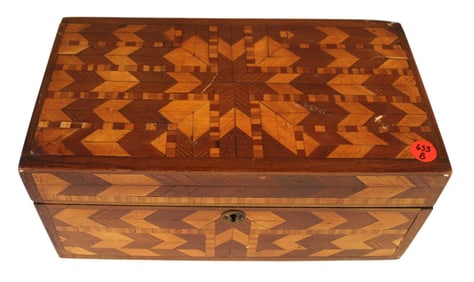 Antique inlaid with exotic woods lift top box w/contents