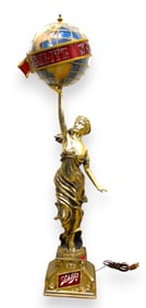 Vtg Schlitz back bar lady with globe by Thomas Schutz, works