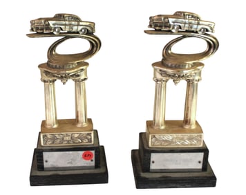 Pair of vintage race car trophies. 11"h x 5.5"l x 4"d