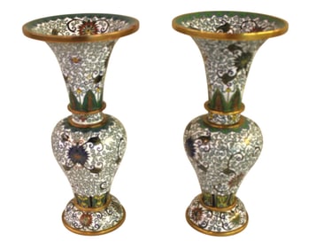 Pair signed vintage cloisonne vases. 10"h