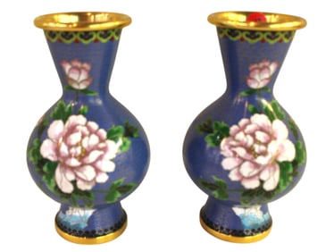 Pair vintage cloisonne vases. 8"h x 4.5"diameter