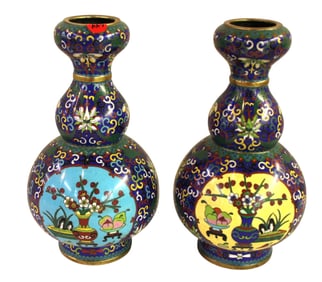 Pair signed vintage cloisonne vases. 10"h x 5"diameter