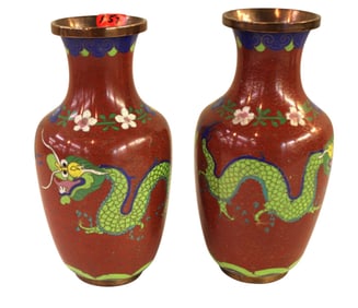 Pair of vintage cloisonne vases. 6.5"h