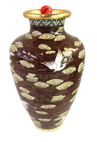 Vintage cloisonne vase. 8"h x 5"diameter