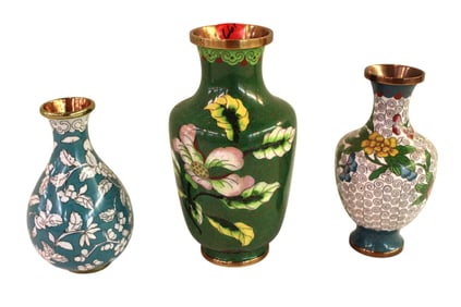 3 vintage cloisonne vases