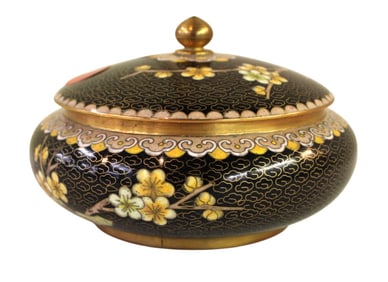 Vintage cloisonne lidded bowl 3"h x 5"