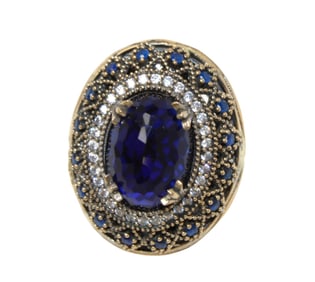 Massive 12 ct natural sapphire sterling ring with white topaz size 8.5