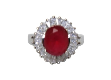 3.5 ct ruby and white topaz ring in 900 silver size 6
