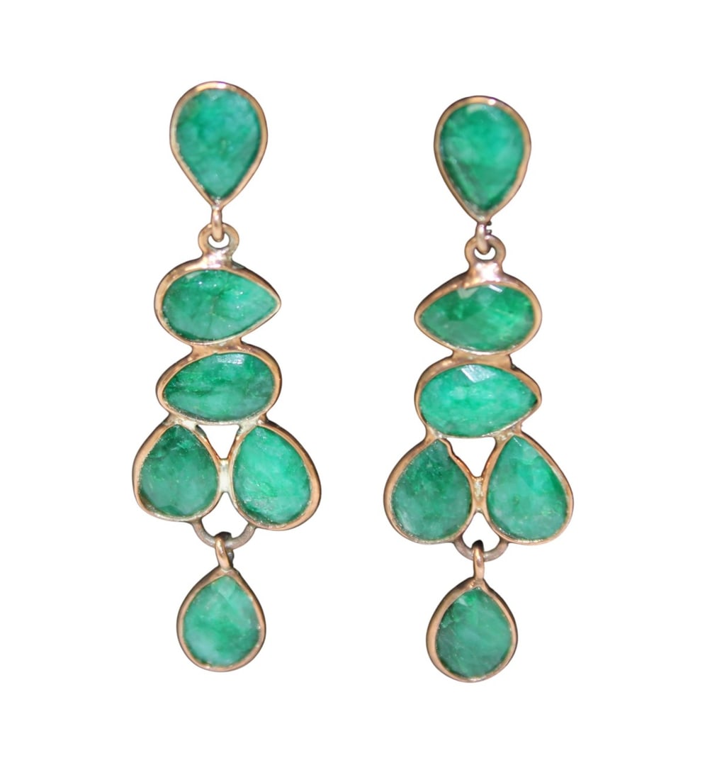 Natural emerald 2" dangle earrings