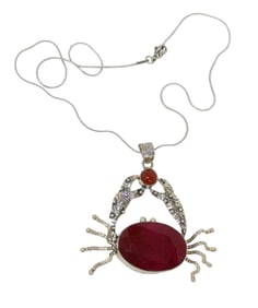 Burmese ruby-w-carnelian crab sterling pendant and necklace