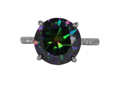 Dark blue green 11mm certified moissanite sterling ring size 6