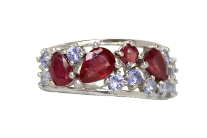 Natural ruby and tanzanite ring in sterling silver size 6.5