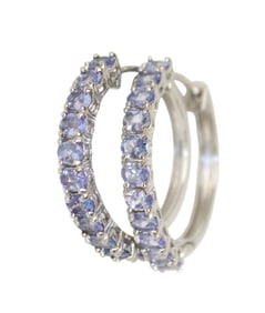 Natural tanzanite sterling silver hoop earrings