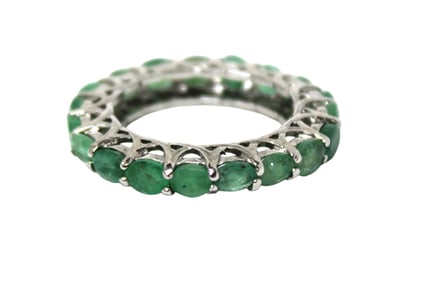 Natural columbian emerald eternity sterling band ring size 7