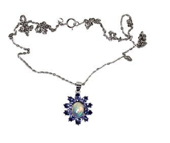 Natural tanzanite and opal sterling silver necklace