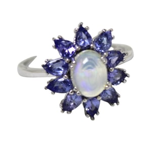 Natural tanzanite and opal ring sterling silver size 8
