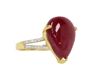 Huge 13x16mm natural ruby ring in yellow gold over s/s size 5.75