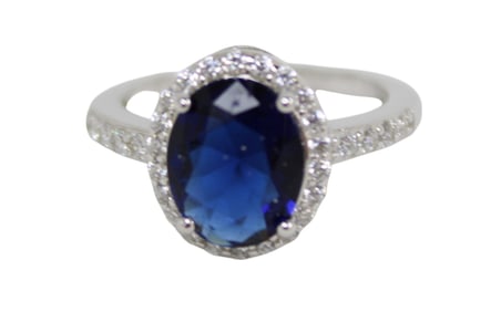 4ct natural sapphire, and white topaz sterling ring  size 6