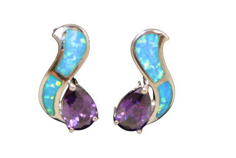 2ctw amethyst and australian opal inlay sterling earrings: 2 ctw amethyst and australian opal inlay earrings in sterling silver