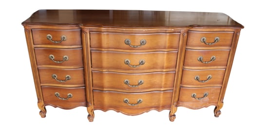 Vintage 12 drawer french provincial low dresser