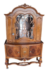 Fancy antique depression walnut two tone china cabinet
