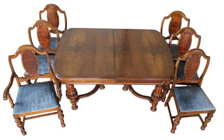 Fancy 7pc antique depression walnut two tone dining set