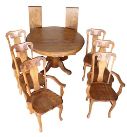 Nice 7pc. solid oak antique style dining set with 2 leaves