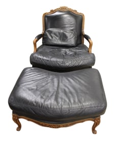 Quality vintage country french over size 2 piece chair and ottoman by Chateau D'Ax Spa made in Italy