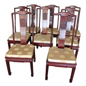 Set 8 Asian hardwood Chinese inspired dining chairs