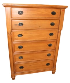 Knotty pine finish 6 drawer high chest