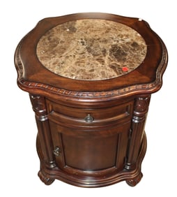 Marble insert mahogany finish side table
