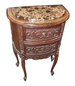 Antique marble top walnut carved nightstand