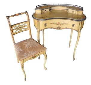 Child's size kidney shape vanity with match chair