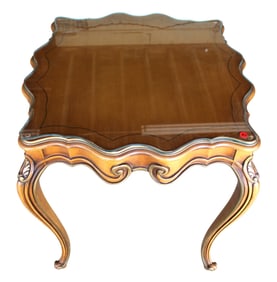 Vintage mahogany lamp table with custom glass top