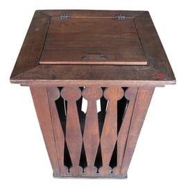 Antique mission style oak lift top bin, nice model