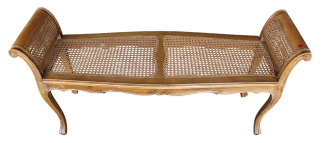 Antique Italian mahogany double armed cane bench