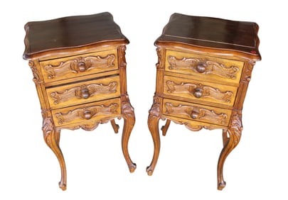 Pair of antique carved french style nightstands