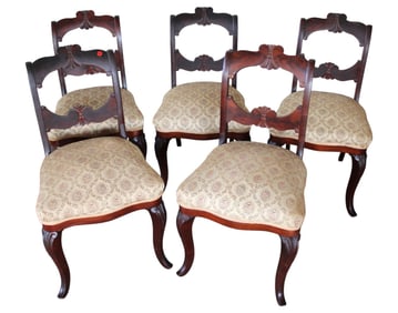 5 antique burl mahogany empire petite chairs