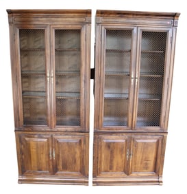 Pair Ethan Allen 4 door bookcase display cabinets